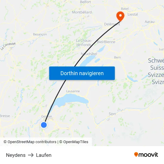 Neydens to Laufen map