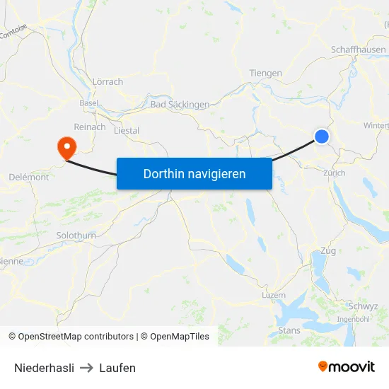 Niederhasli to Laufen map