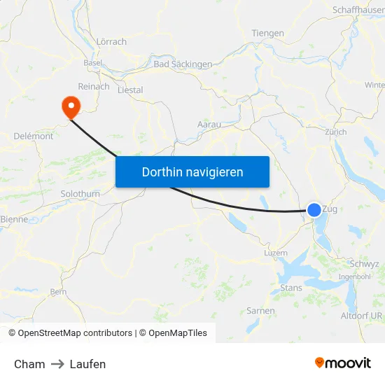 Cham to Laufen map