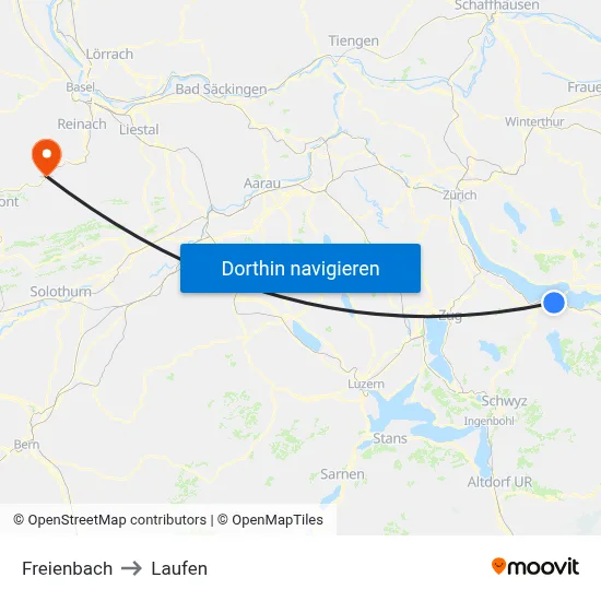 Freienbach to Laufen map