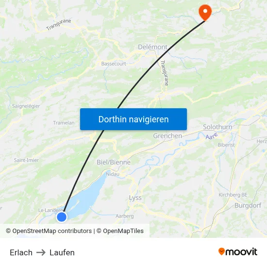 Erlach to Laufen map
