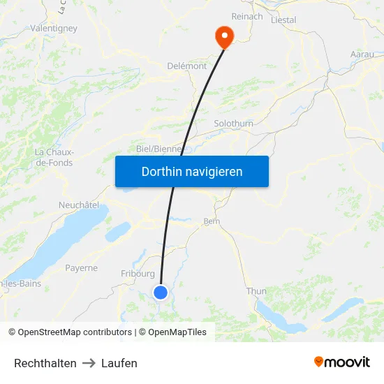 Rechthalten to Laufen map