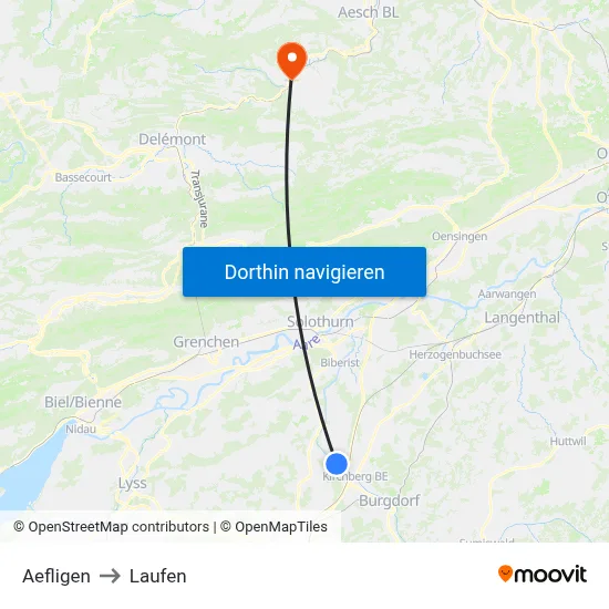 Aefligen to Laufen map