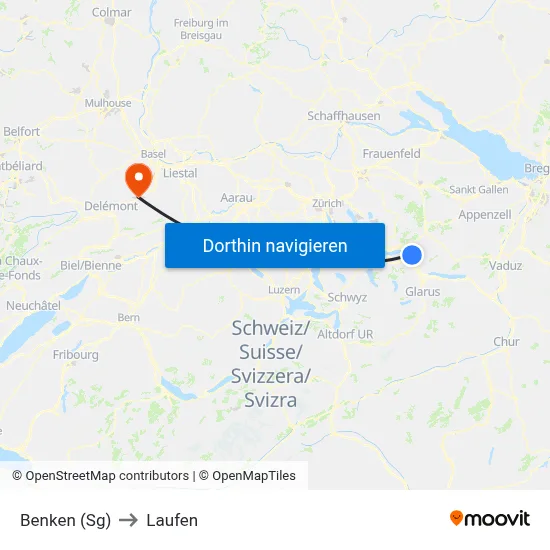 Benken (Sg) to Laufen map