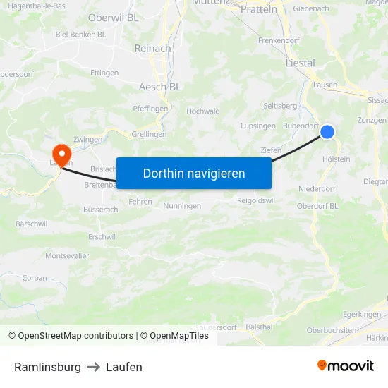 Ramlinsburg to Laufen map