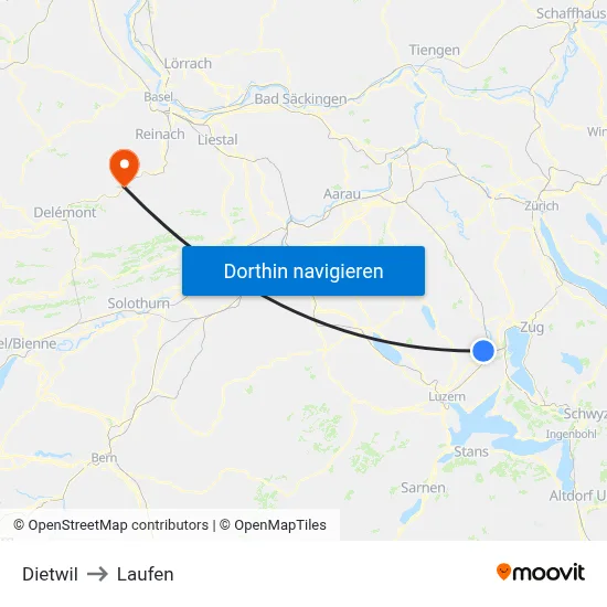 Dietwil to Laufen map
