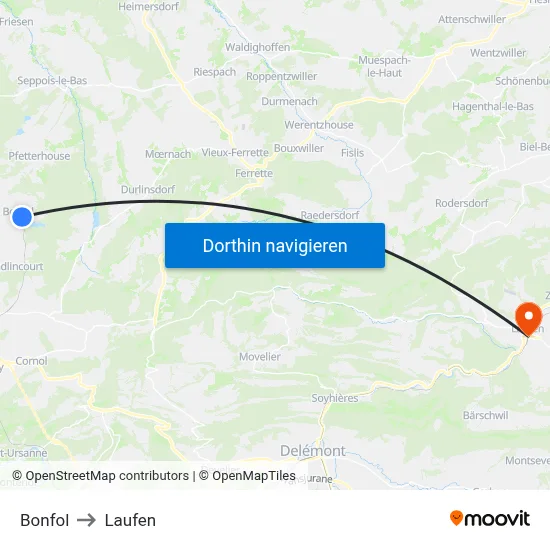 Bonfol to Laufen map