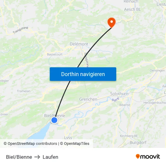 Biel/Bienne to Laufen map