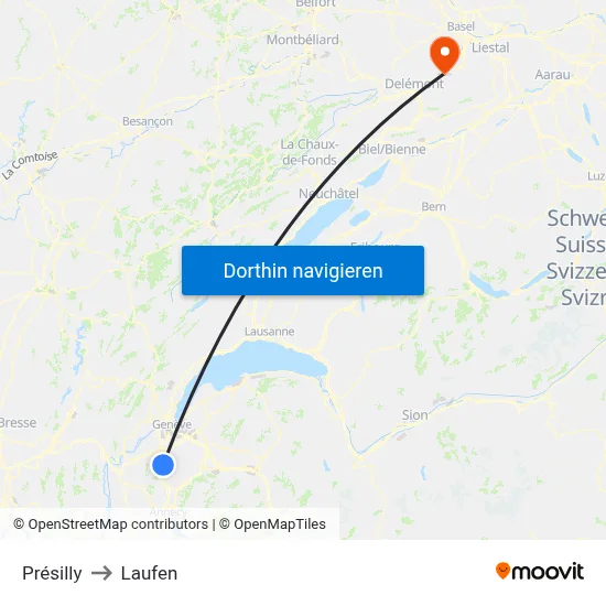 Présilly to Laufen map