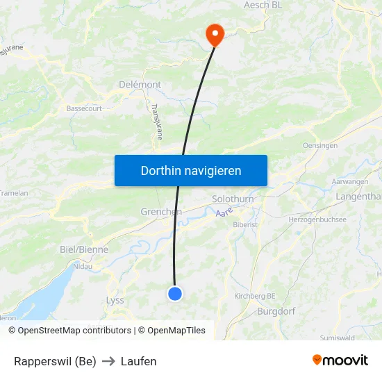 Rapperswil (Be) to Laufen map