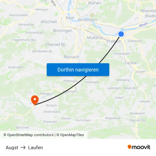 Augst to Laufen map
