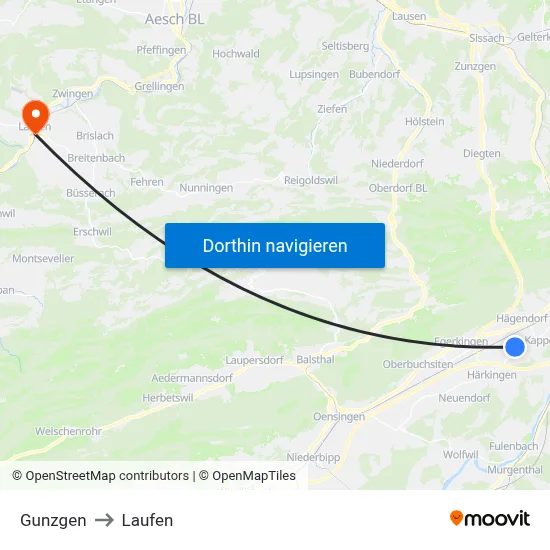 Gunzgen to Laufen map