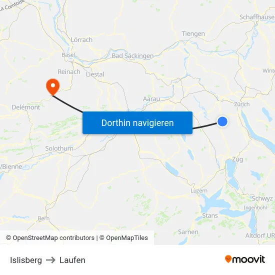 Islisberg to Laufen map