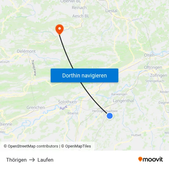 Thörigen to Laufen map