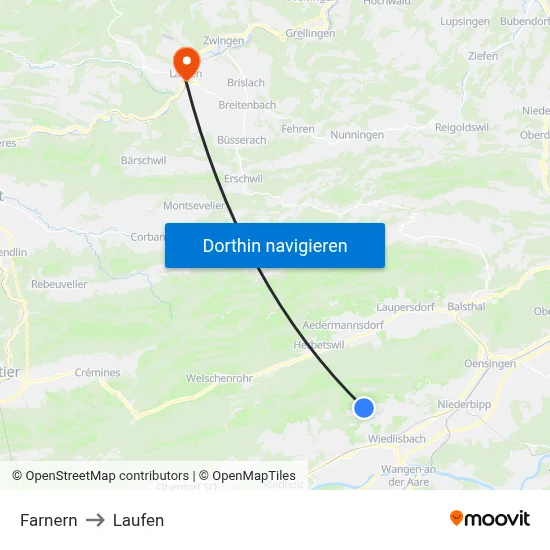 Farnern to Laufen map