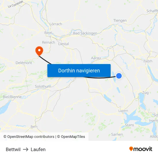 Bettwil to Laufen map