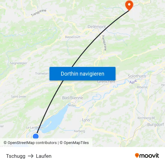 Tschugg to Laufen map