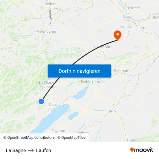 La Sagne to Laufen map