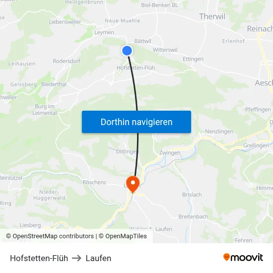 Hofstetten-Flüh to Laufen map
