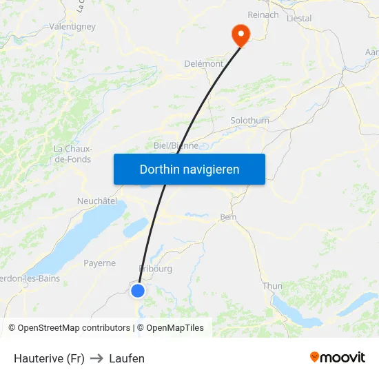 Hauterive (Fr) to Laufen map