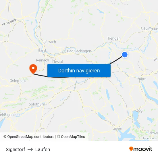 Siglistorf to Laufen map