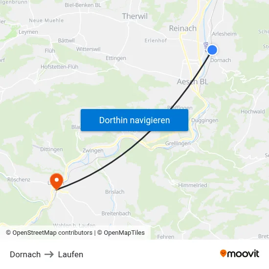 Dornach to Laufen map