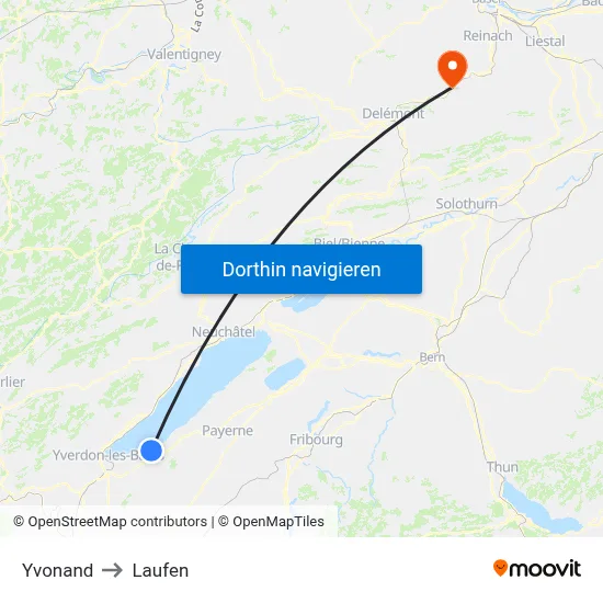 Yvonand to Laufen map