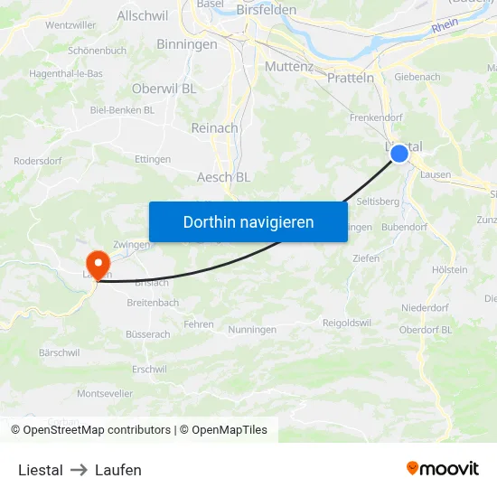 Liestal to Laufen map