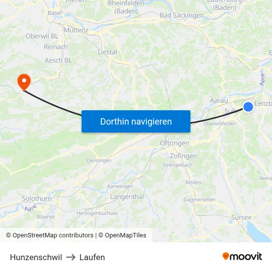 Hunzenschwil to Laufen map