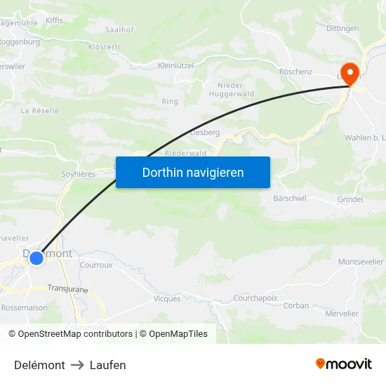 Delémont to Laufen map