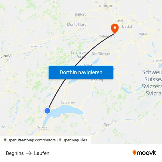 Begnins to Laufen map