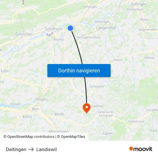 Deitingen to Landiswil map