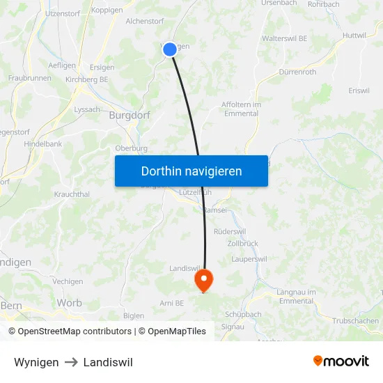 Wynigen to Landiswil map