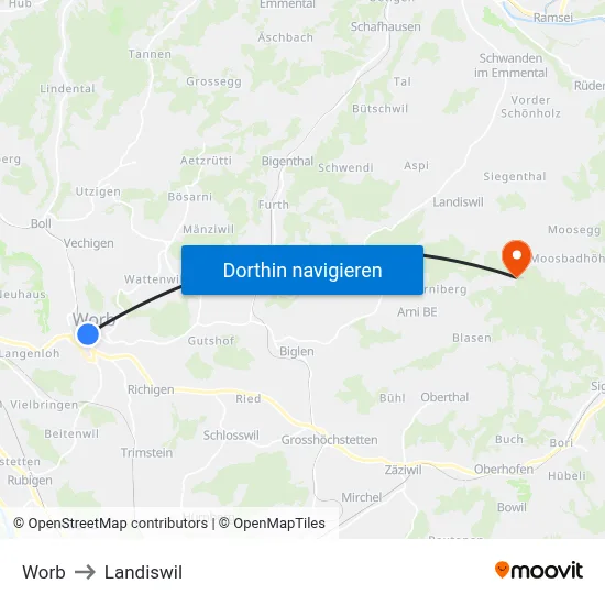 Worb to Landiswil map