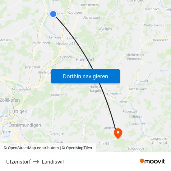 Utzenstorf to Landiswil map