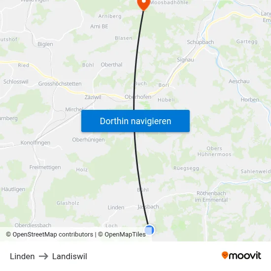 Linden to Landiswil map