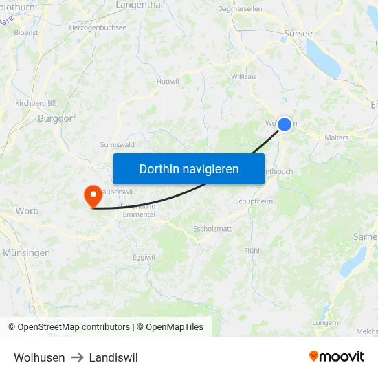 Wolhusen to Landiswil map