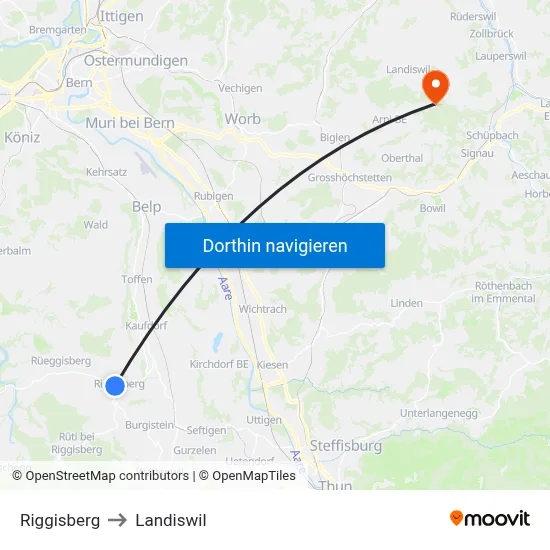 Riggisberg to Landiswil map