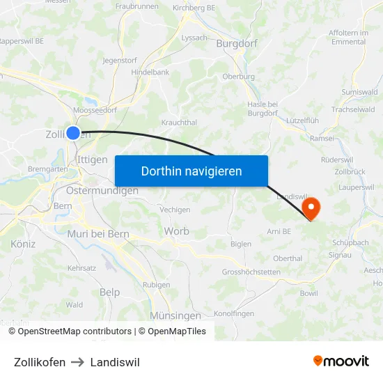 Zollikofen to Landiswil map