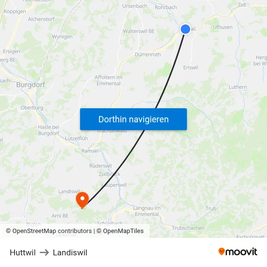 Huttwil to Landiswil map
