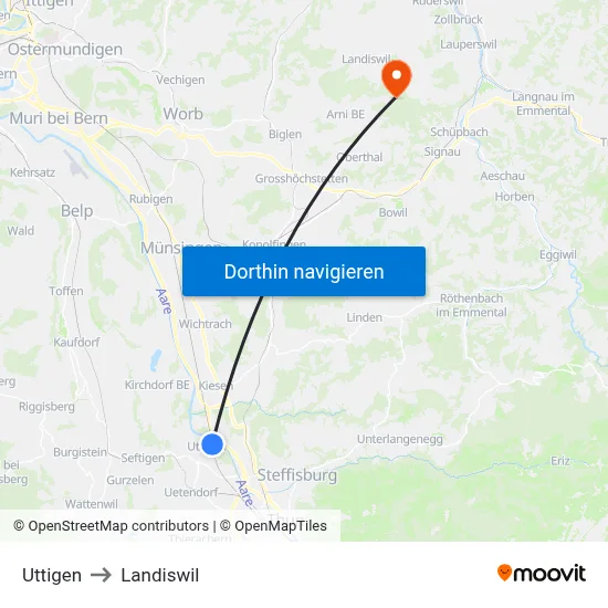 Uttigen to Landiswil map