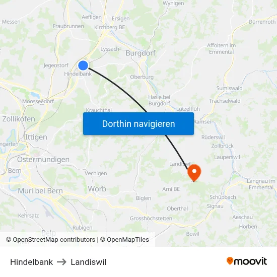 Hindelbank to Landiswil map