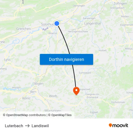 Luterbach to Landiswil map