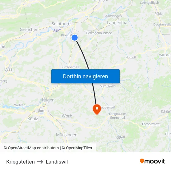 Kriegstetten to Landiswil map