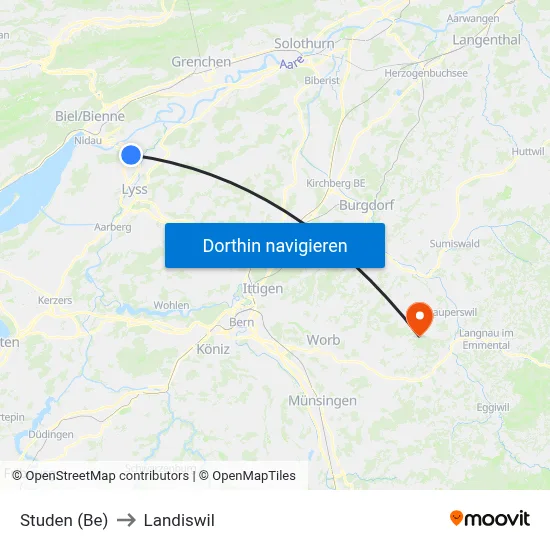 Studen (Be) to Landiswil map