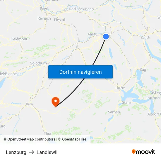Lenzburg to Landiswil map