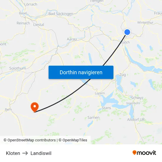 Kloten to Landiswil map