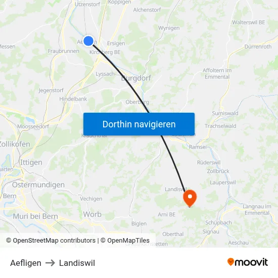 Aefligen to Landiswil map