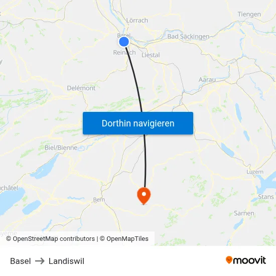 Basel to Landiswil map