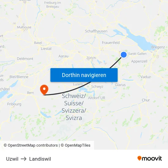 Uzwil to Landiswil map